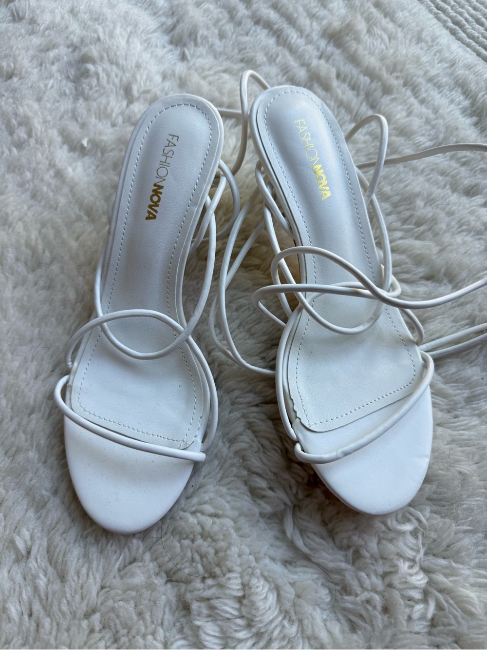 Fashion Nova White Lace-Up Kitten Heel Sandals | Size 7 | NWOT